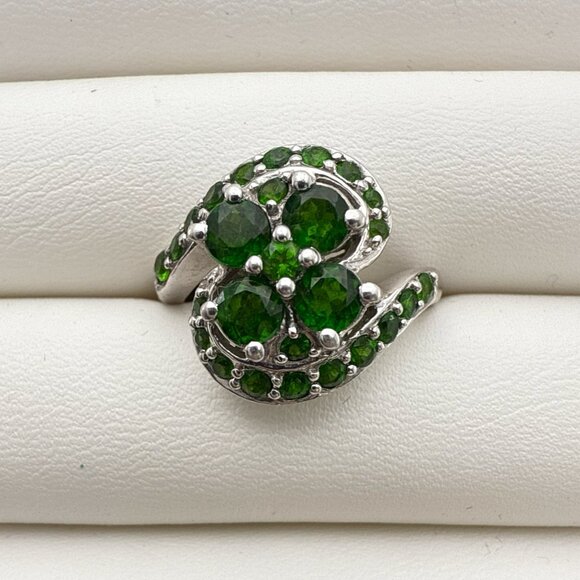 Chuck Clemency Sterling Silver Ring Green Gemstone STS Floral Swirl size 8 QVC - Picture 1 of 10